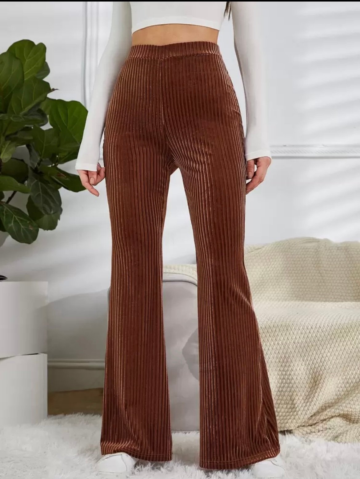 High waist flare legs velvet pants