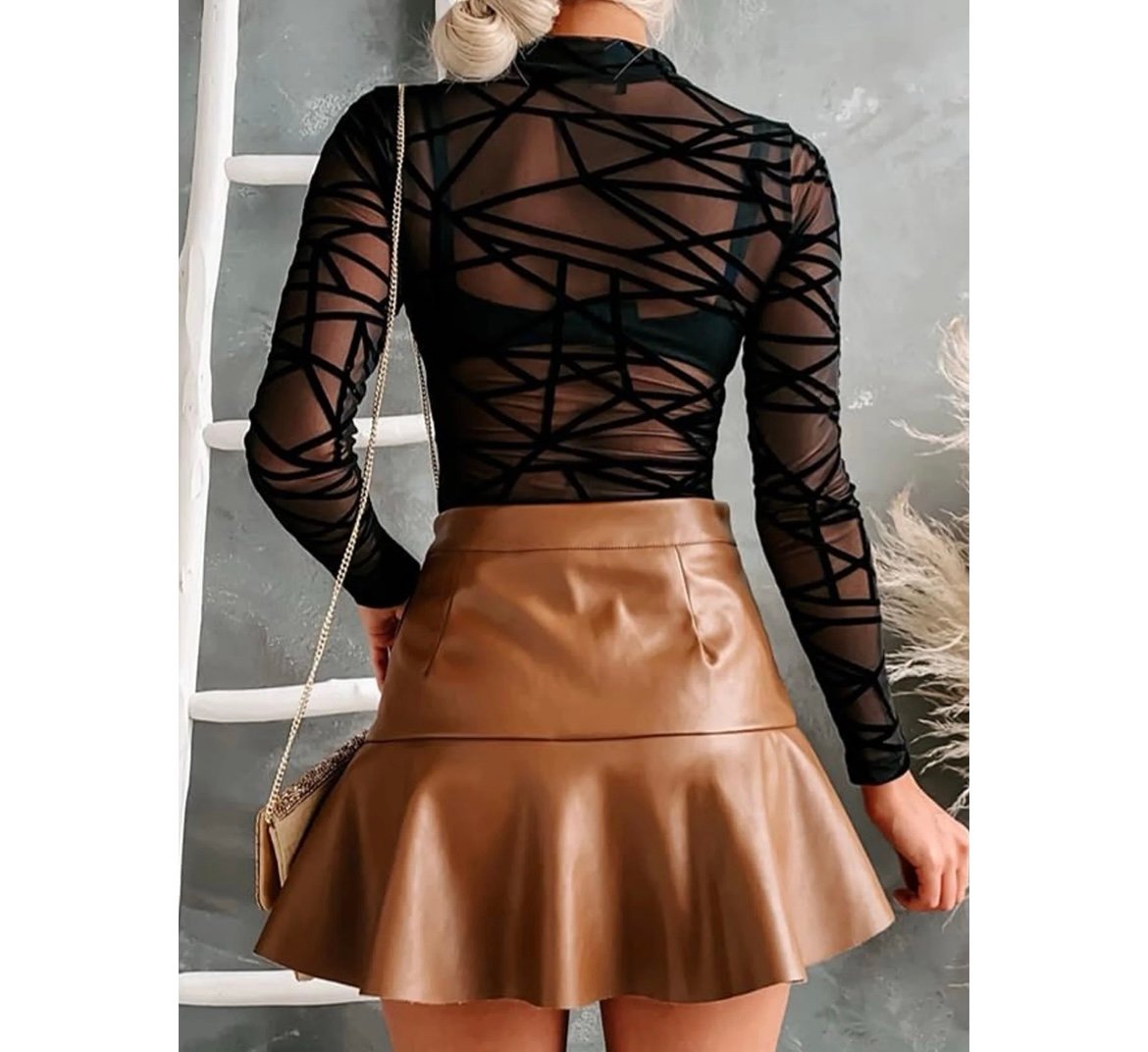 Women's Mesh See-through Tops Long Sleeve Floral Lace Rhomboid Spider