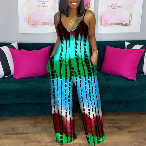 Summer Striped Tie-dye Printed Jumpsuit