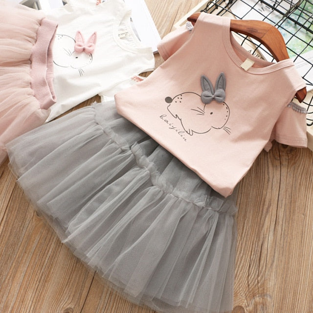 Summer Girls' Clothing Sets Korean Denim Short-sleeved T-shirt+High Waist Skirt 2PCS Baby Kids Clothes Suit Children Clothing