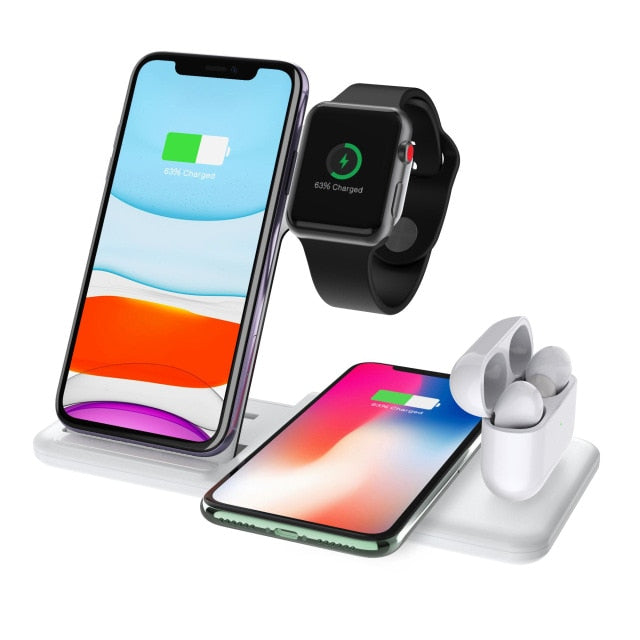 Wireless Charger Stand 3 in 1 Qi 15W Fast Charging Dock Station for Apple Watch iWatch 6 5 4 AirPods Pro iPhone 12 11 XS XR X 8