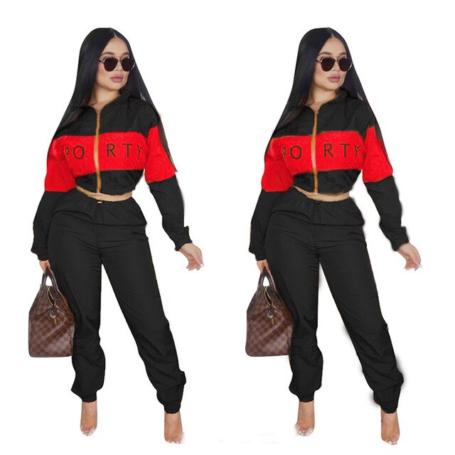Fashion 2 Piece Set Pink Letter Print Tracksuits Women Zipper Coat And Pants Suit Sporty 2pcs Outfits Streetwear Matching Set