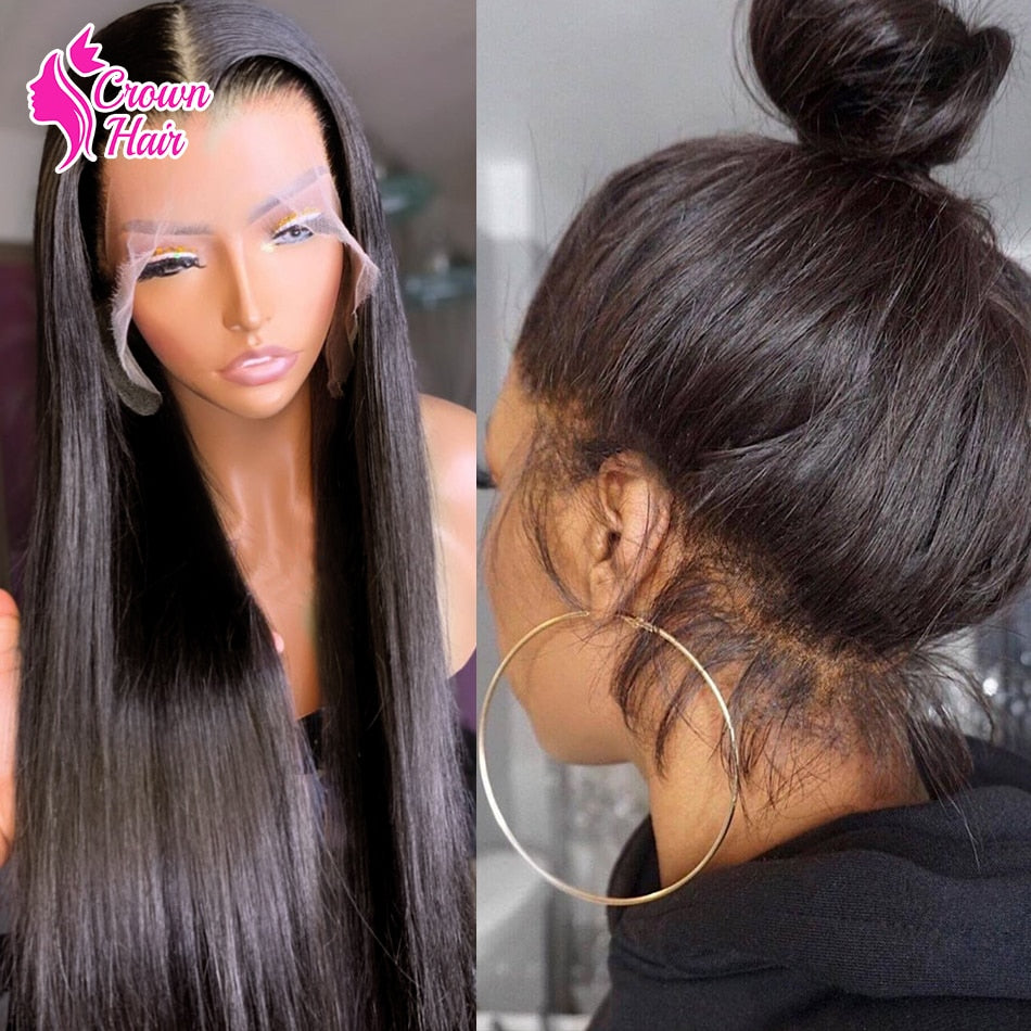 360 Lace Frontal Virgin Human Hair Wigs 28 30 Inch Straight 13x4 Lace Front Wig Glueless Closure 180% Density For Black Women