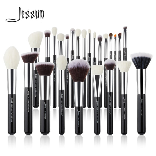 Jessup Makeup brushes set Black/Silver Professional with Natural Hair Foundation Powder Eyeshadow Make up Brush Blush 6pcs-25pcs