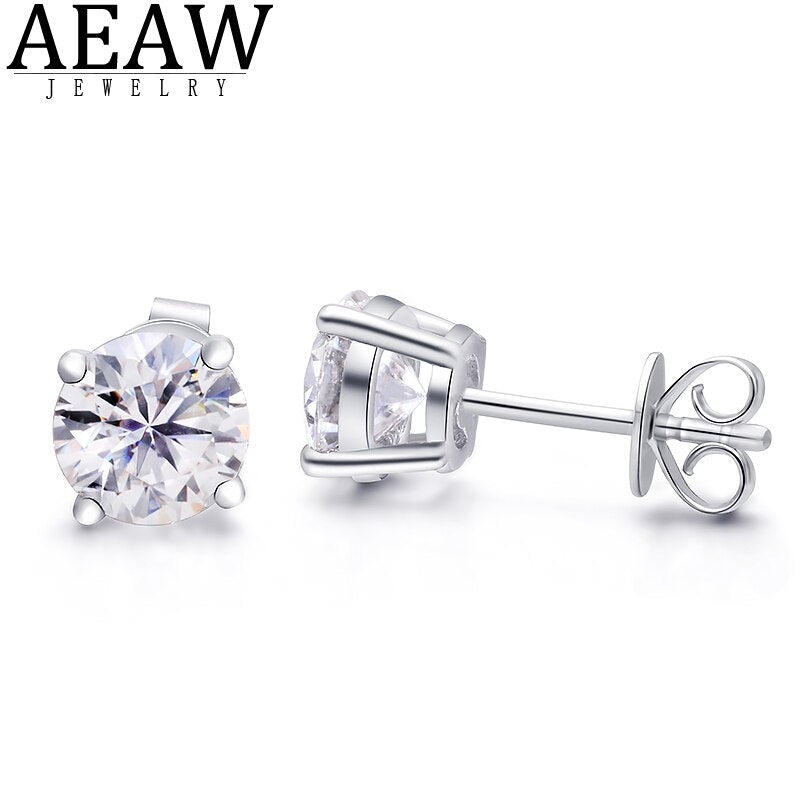 AEAW Round Moissanite Cut Total 2.00ct 6.5mm Diamond Test Passed Moissanite Silver Earring Jewelry Girlfriend Gift