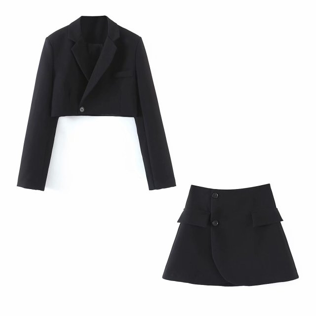 2021 Autumn Women 2pcs top skirt suit Short Solid color jacket Short skirt suits Lapel single breasted Long sleeve short jacket