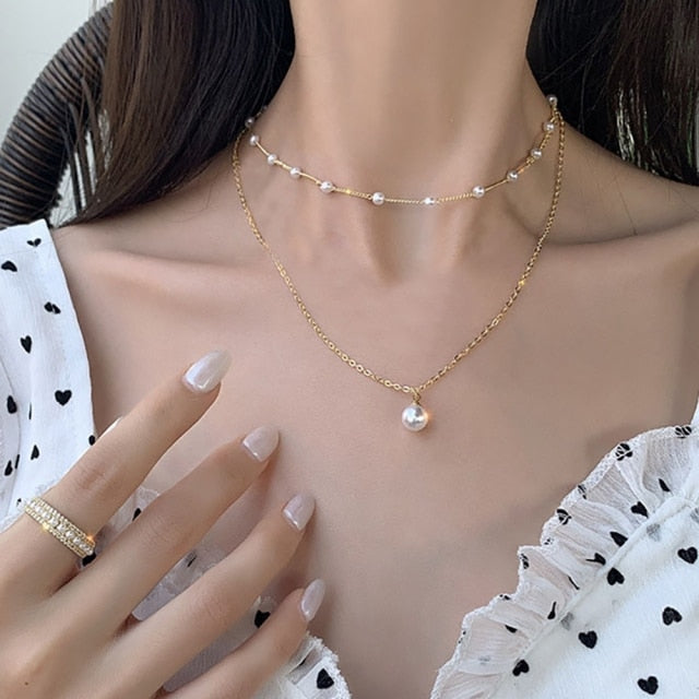 DAXI Beaded Choker Pearl Necklace For Women Gold Chain Necklaces Pendant Collar Choker Chains Bead Necklace Vintage Jewelry 2021