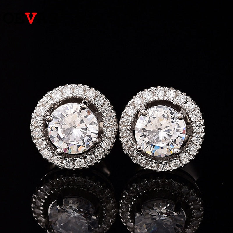 OEVAS 100% 925 Sterling Silver Real 0.5 Carat 1 Carat Moissanite Stud Earrings for Women Sparkling Wedding Party Fine Jewelry