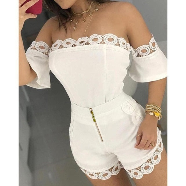 2021 Summer Women's Casual Set Slim Strapless Lace Two Piece Set