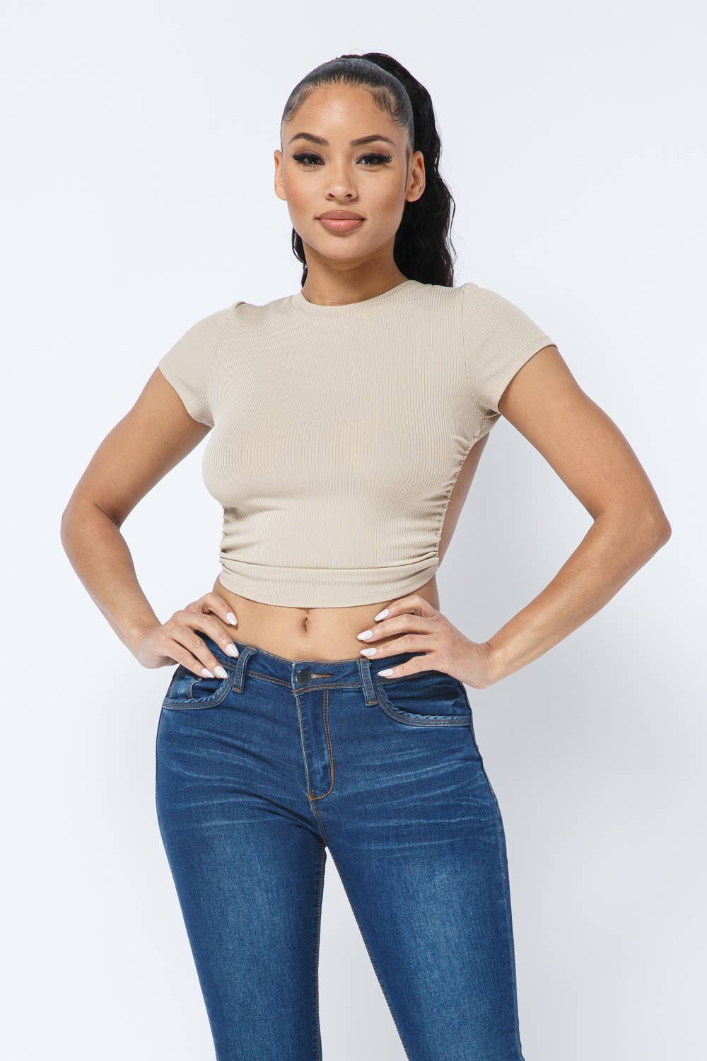 InVogue Rib Open Back String Tie Crop Top