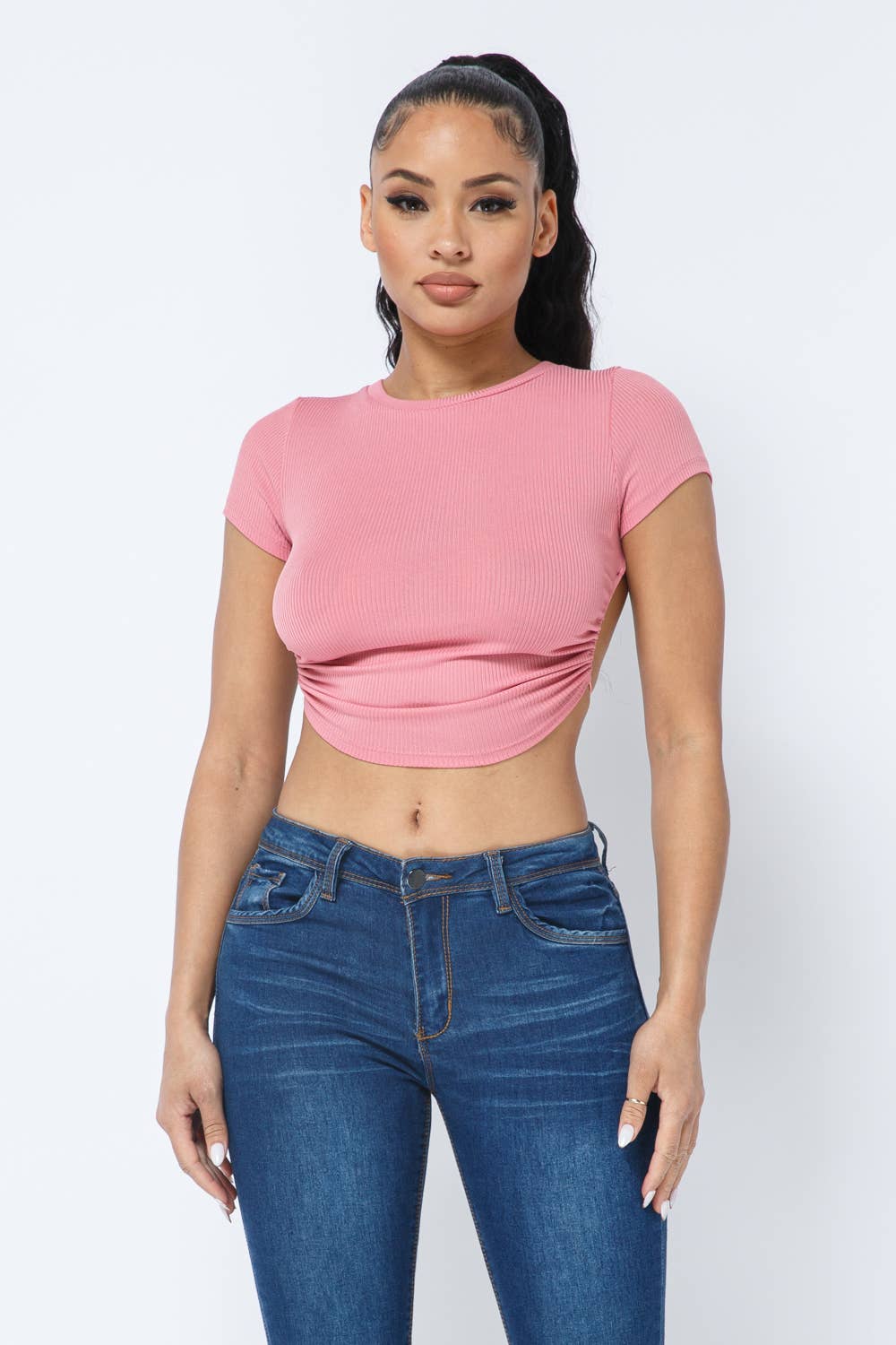 InVogue Rib Open Back String Tie Crop Top