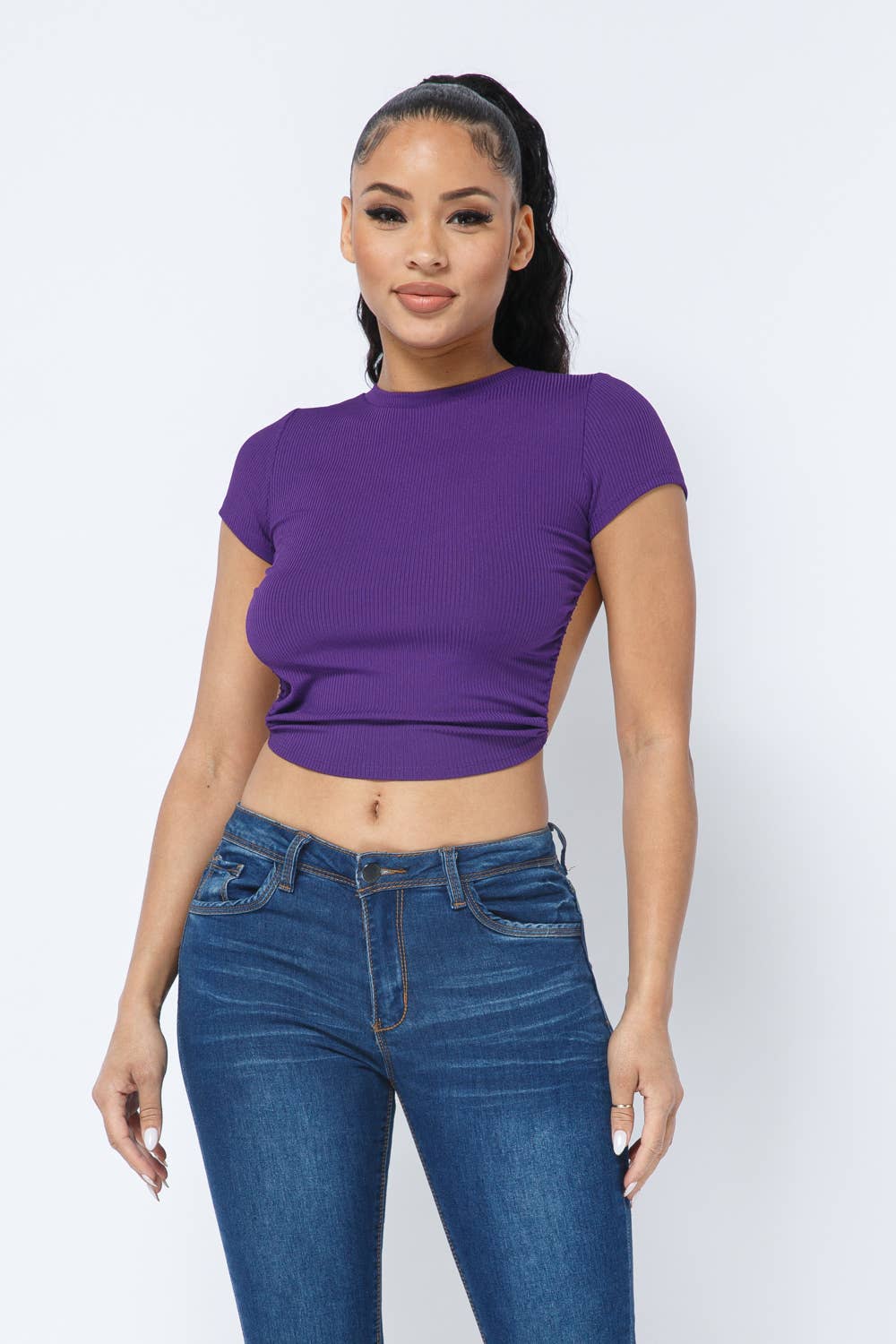 InVogue Rib Open Back String Tie Crop Top