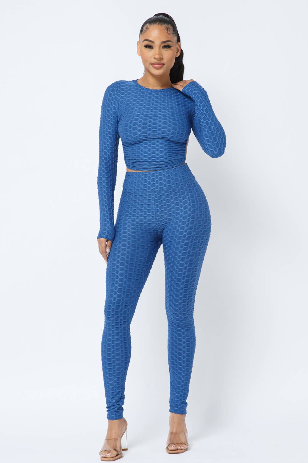 InVogue Honeycomb Open Back Tie Top and Leggings Set