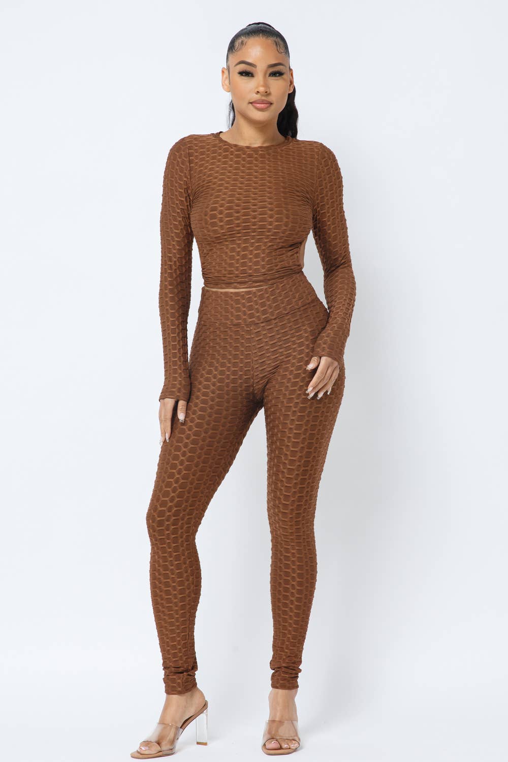 InVogue Honeycomb Open Back Tie Top and Leggings Set