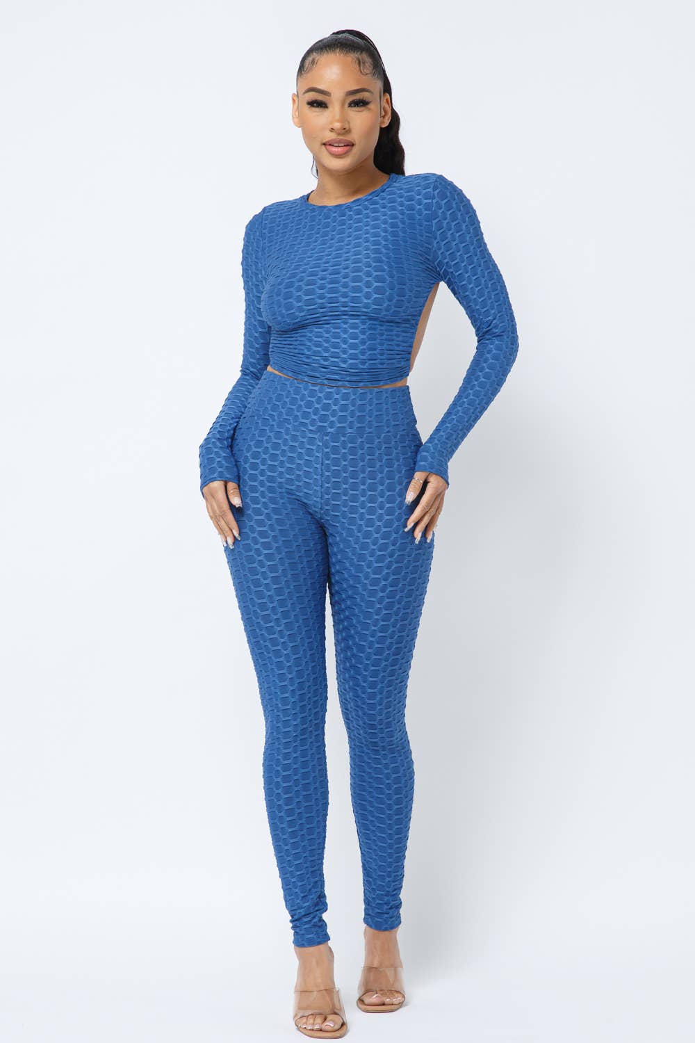 InVogue Honeycomb Open Back Tie Top and Leggings Set