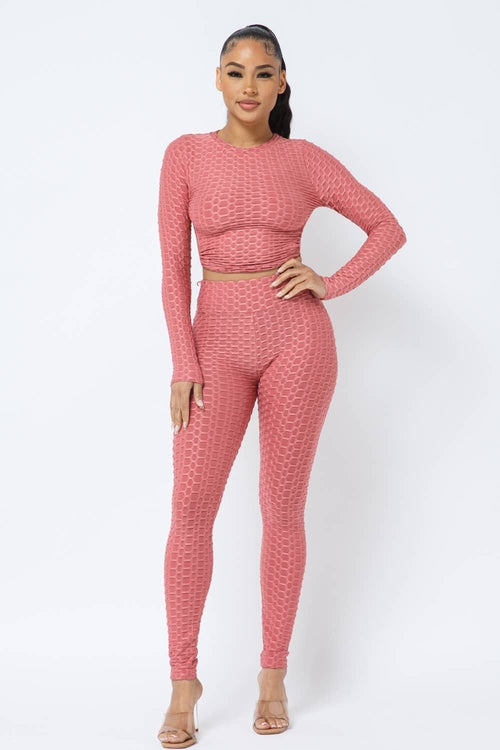 InVogue Honeycomb Open Back Tie Top and Leggings Set