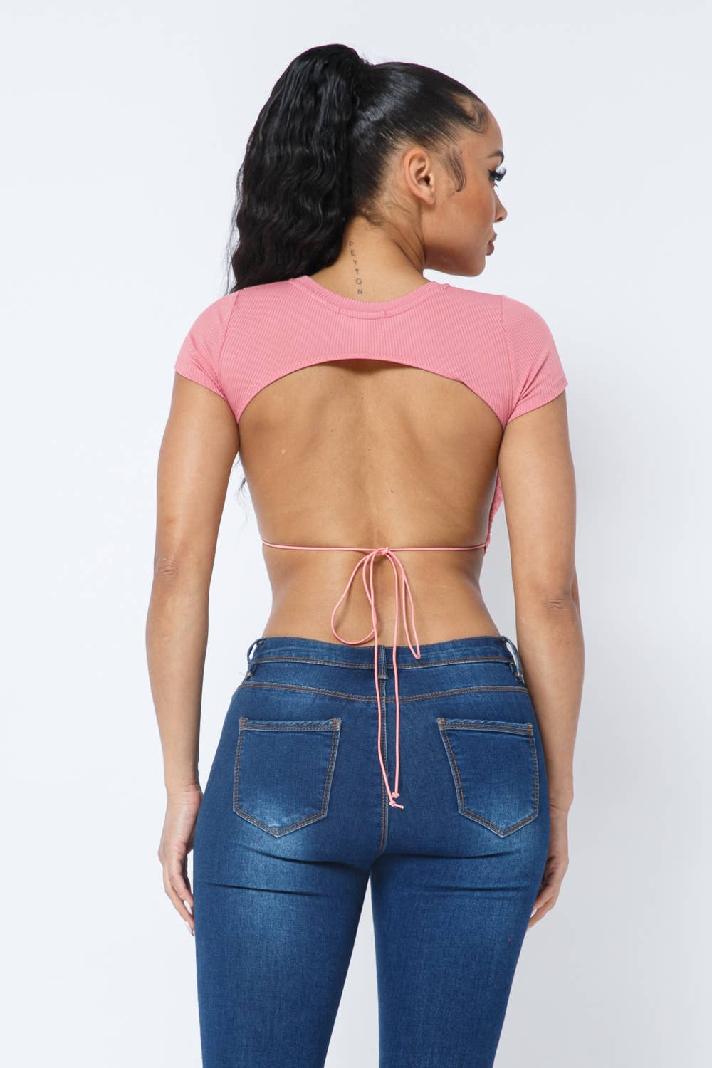 InVogue Rib Open Back String Tie Crop Top