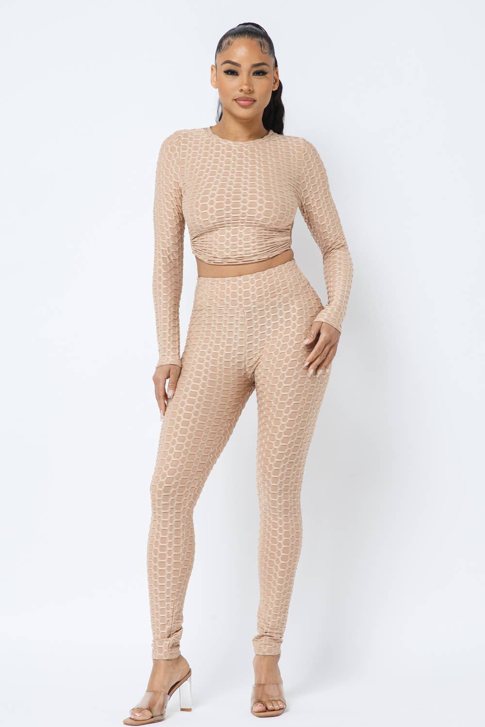 InVogue Honeycomb Open Back Tie Top and Leggings Set