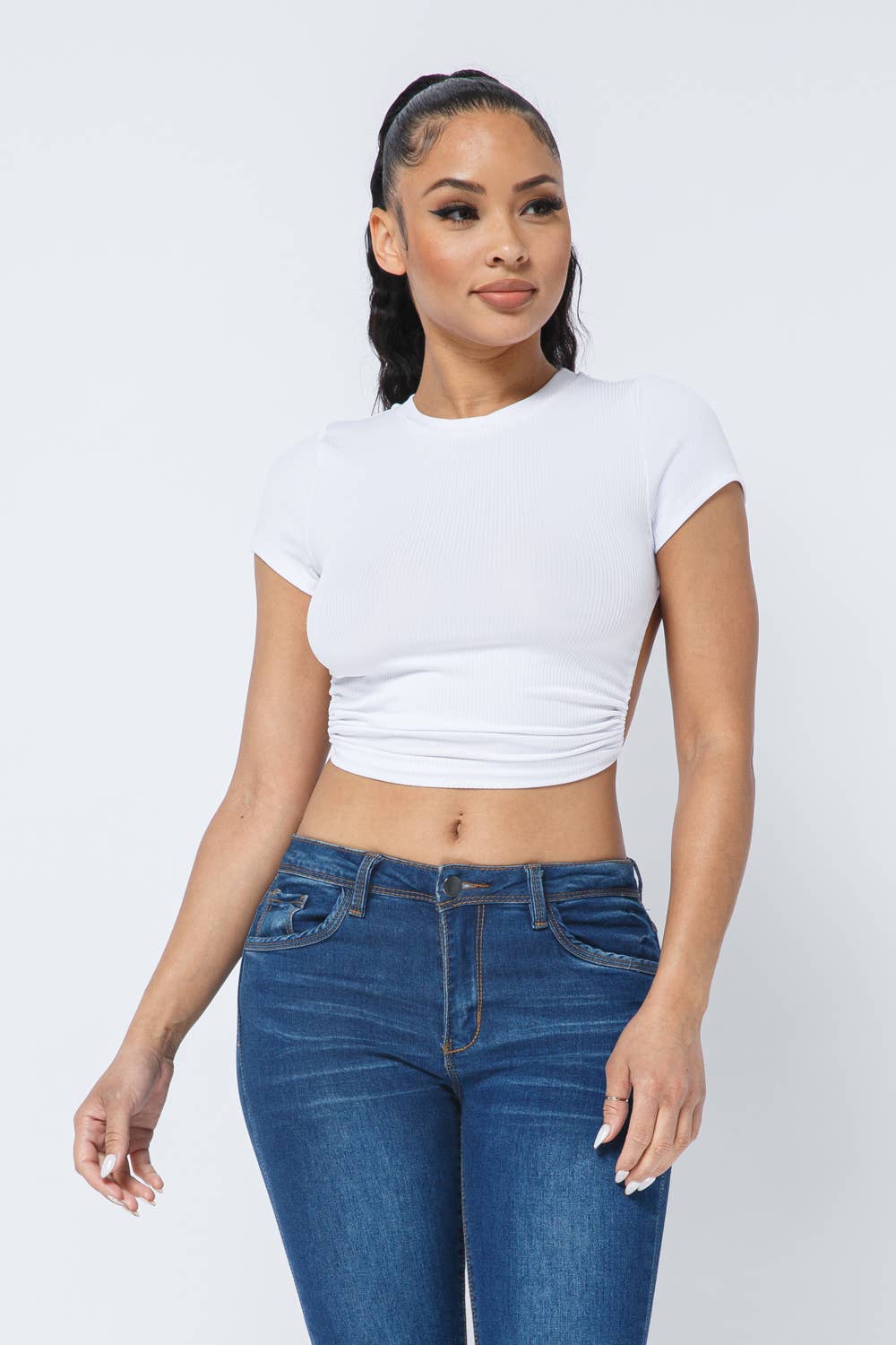 InVogue Rib Open Back String Tie Crop Top
