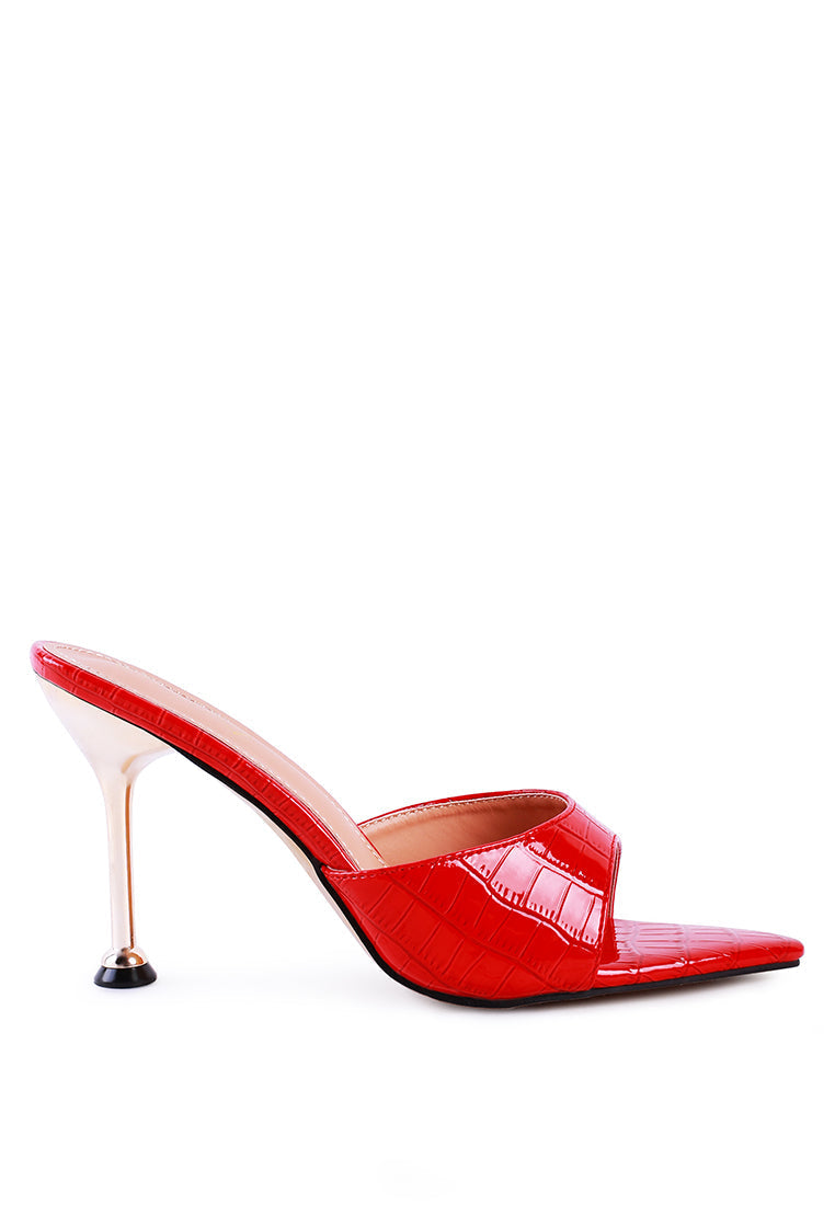 French Cut Croc Texture Patent Faux Leather Sandals