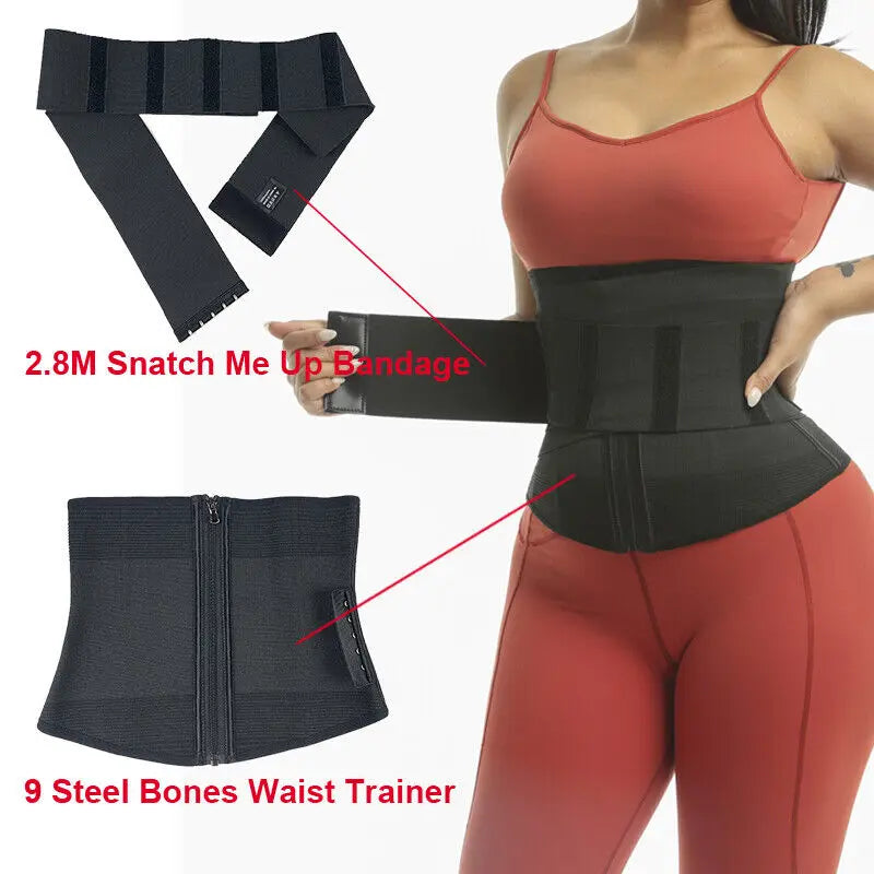 9 Steel Bones Waist Trainer Body Shaper Adjustable Belly Tummy Control