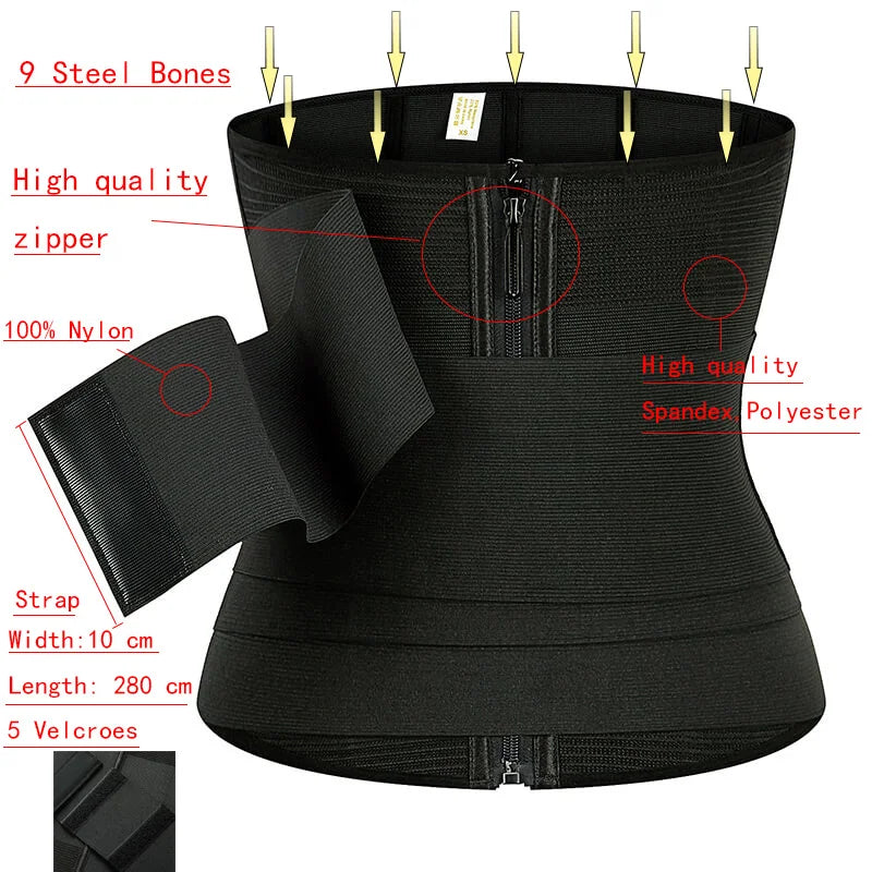 9 Steel Bones Waist Trainer Body Shaper Adjustable Belly Tummy Control