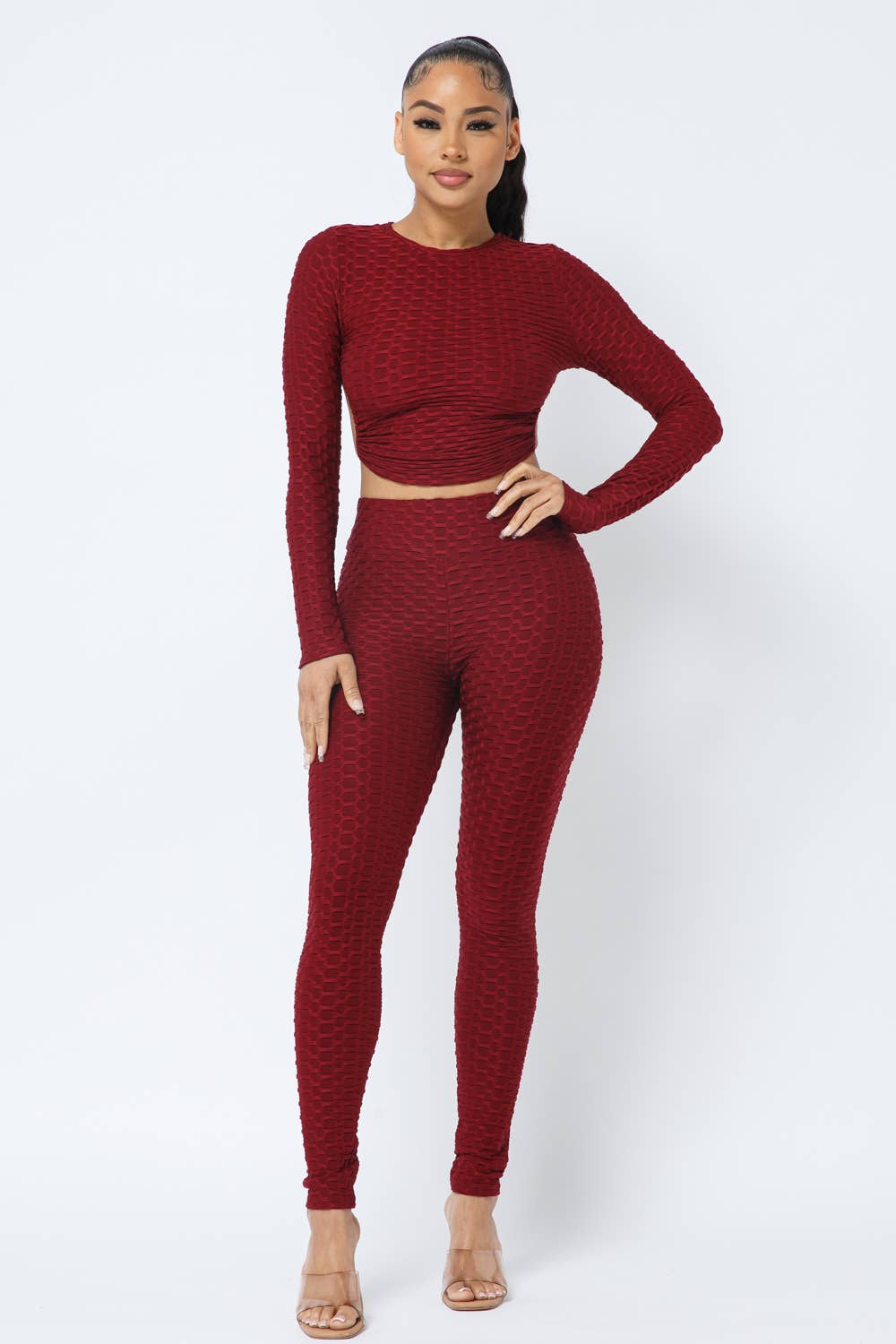 InVogue Honeycomb Open Back Tie Top and Leggings Set
