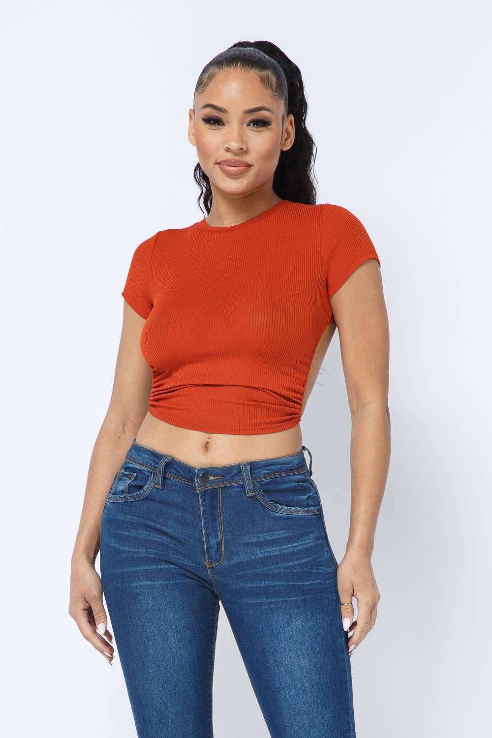 InVogue Rib Open Back String Tie Crop Top