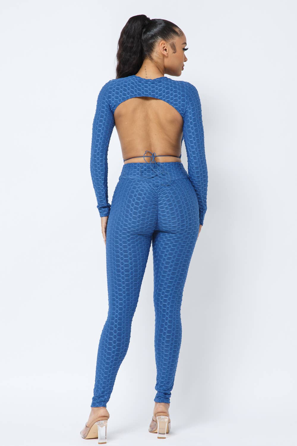 InVogue Honeycomb Open Back Tie Top and Leggings Set