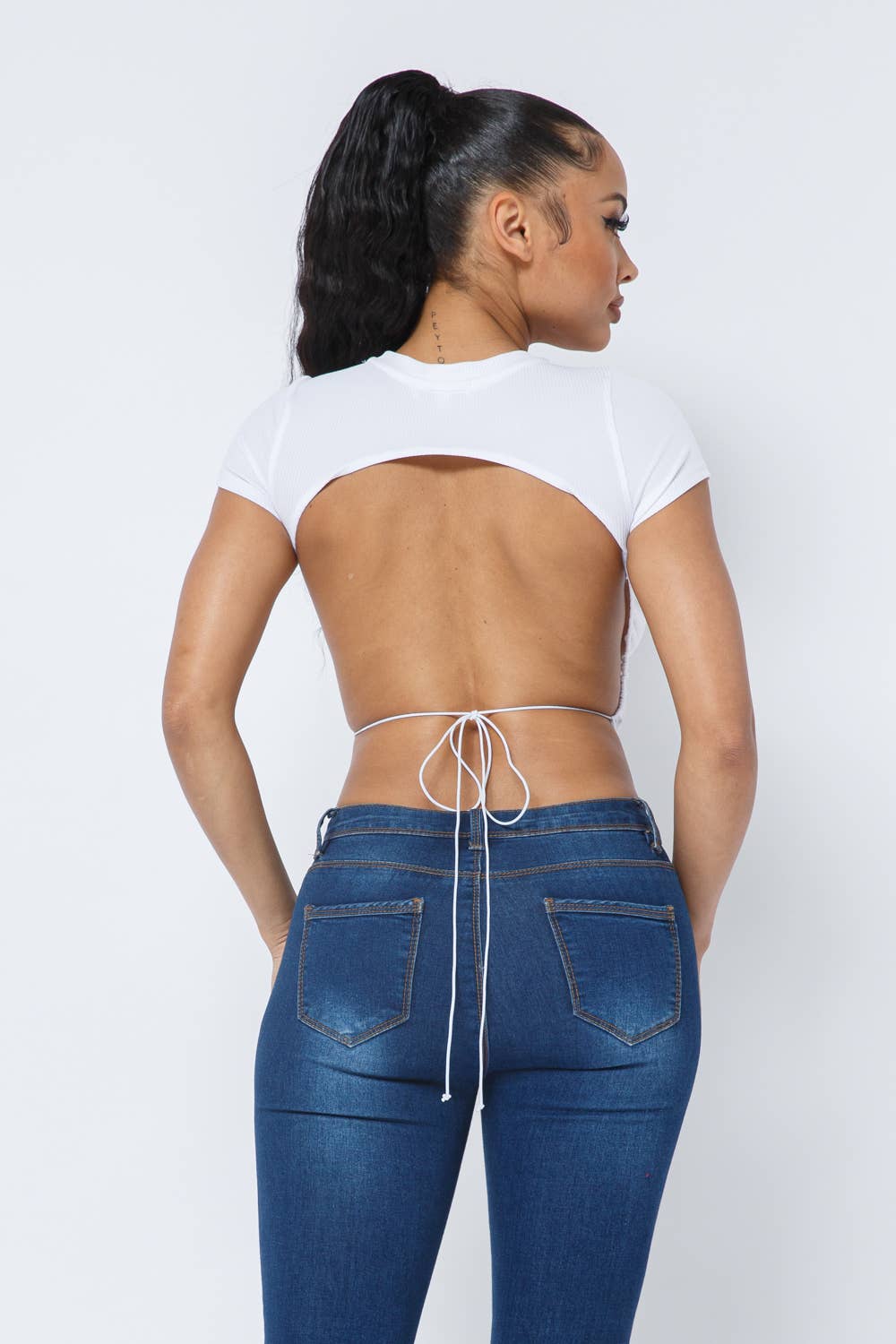 InVogue Rib Open Back String Tie Crop Top
