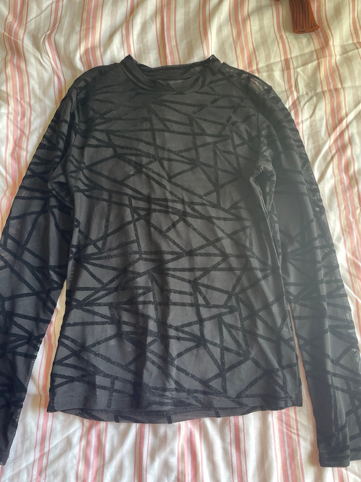 Women's Mesh See-through Tops Long Sleeve Floral Lace Rhomboid Spider