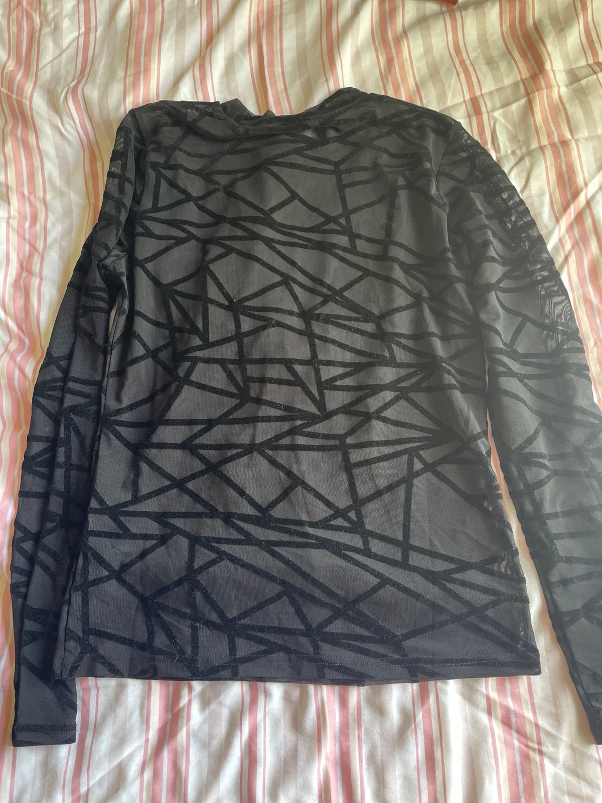 Women's Mesh See-through Tops Long Sleeve Floral Lace Rhomboid Spider