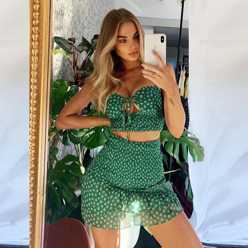 Floral Printed Crop Top and Mini Skirt Two-piece