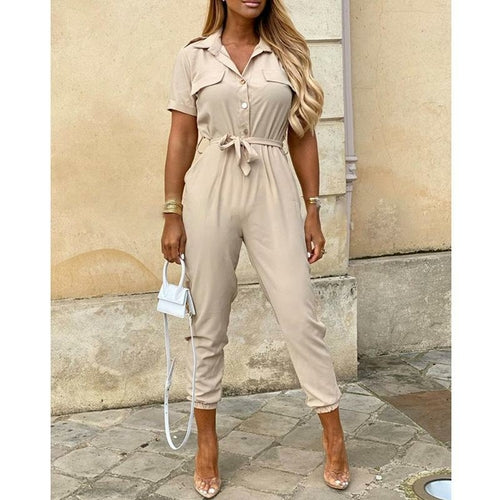 Short Sleeve High Waist Printed Long Jumpsuit