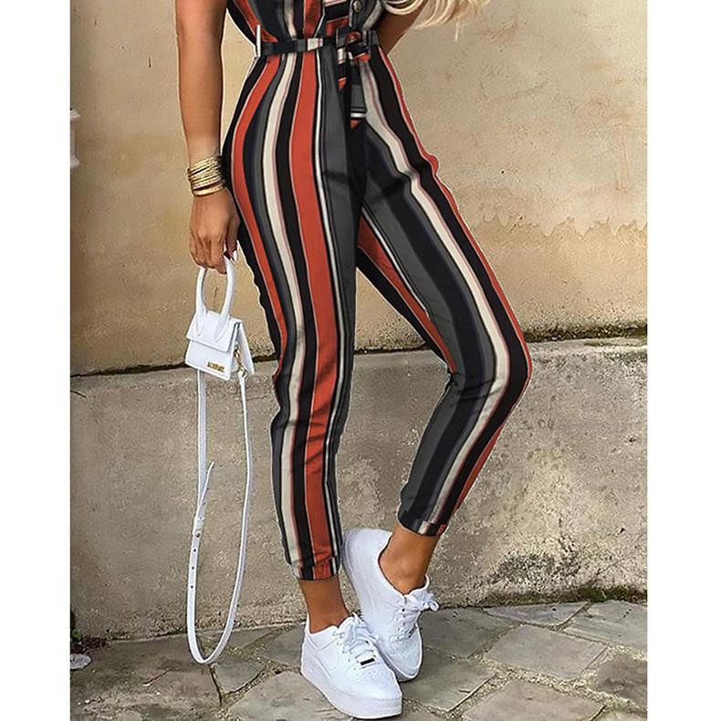 Short Sleeve High Waist Printed Long Jumpsuit