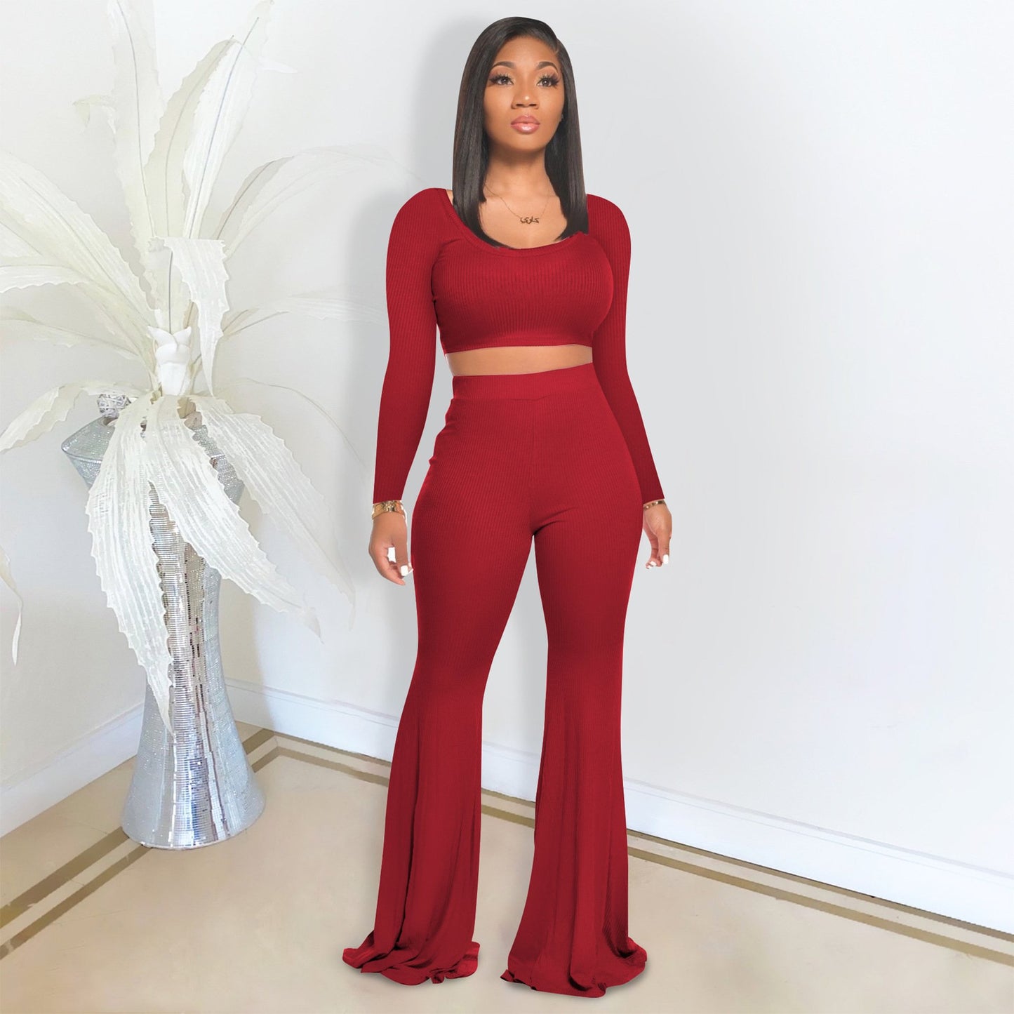 sports long sleeve tops and flare pants