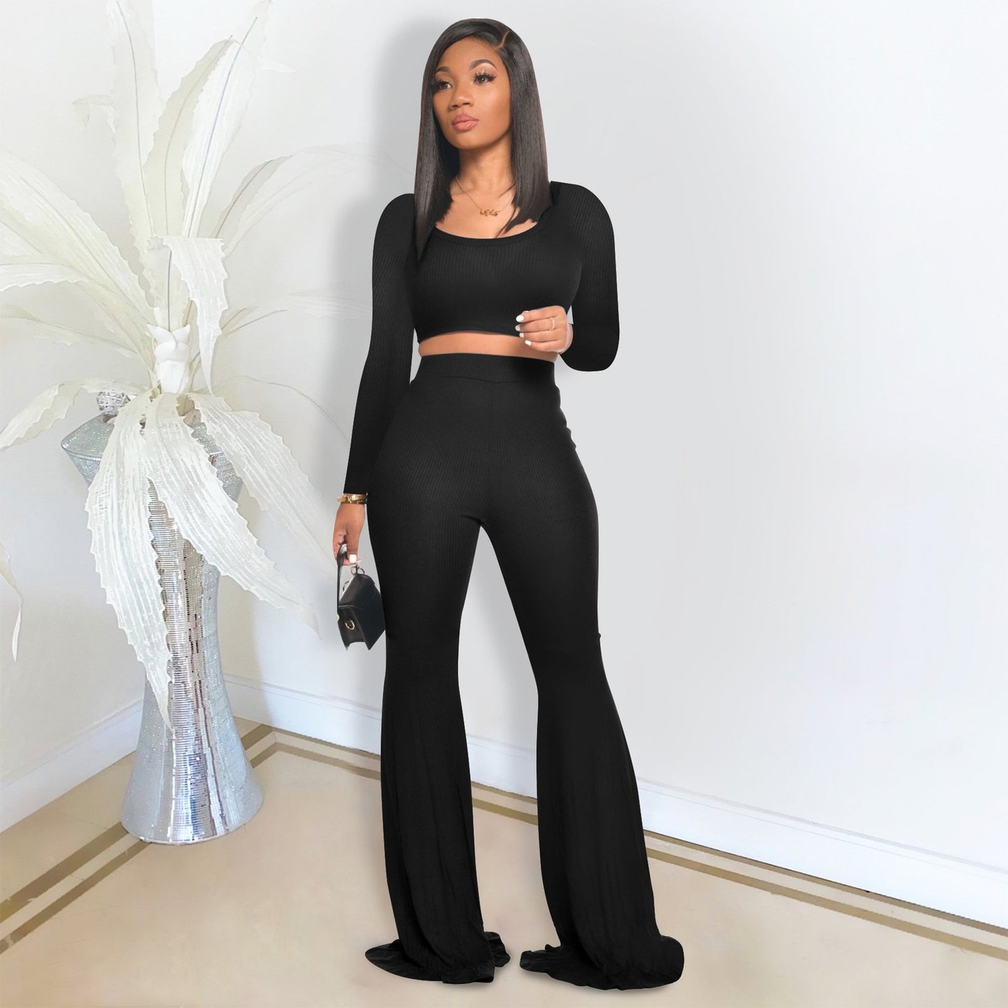 sports long sleeve tops and flare pants