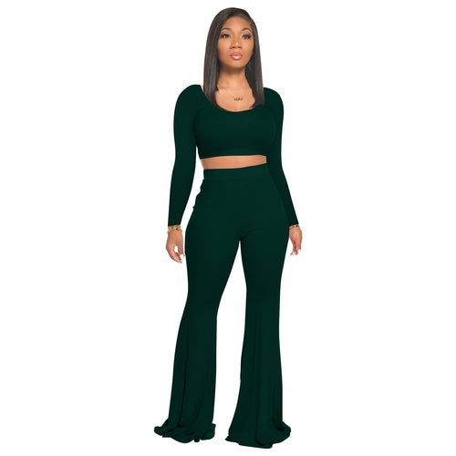 sports long sleeve tops and flare pants