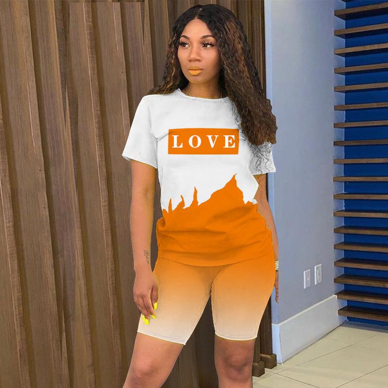 Short Sleeve O-neck T-shirts Matching Skinny Elastic Short Pants 2