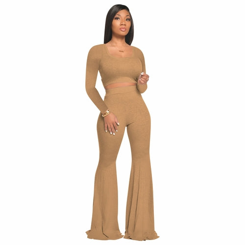 sports long sleeve tops and flare pants