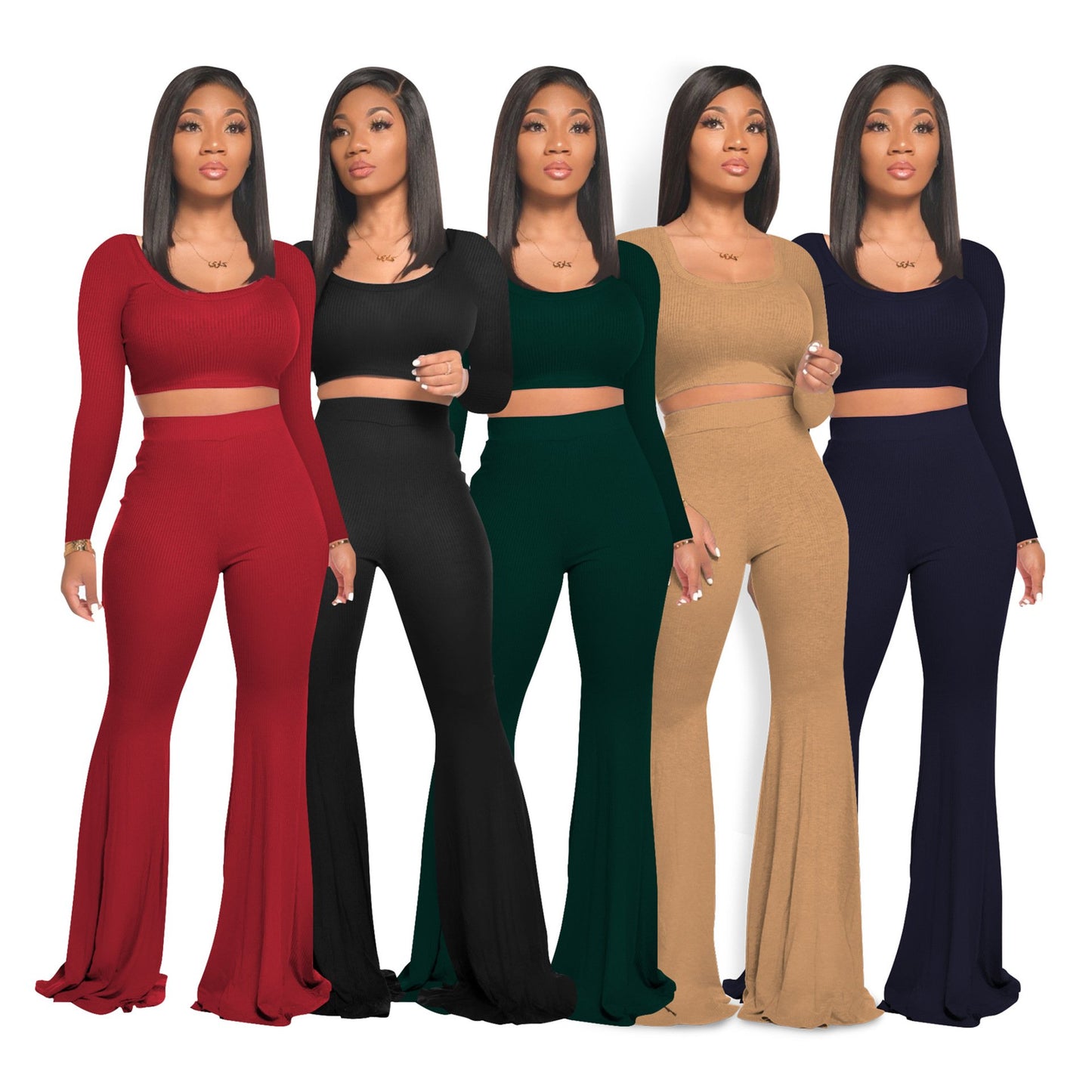 sports long sleeve tops and flare pants