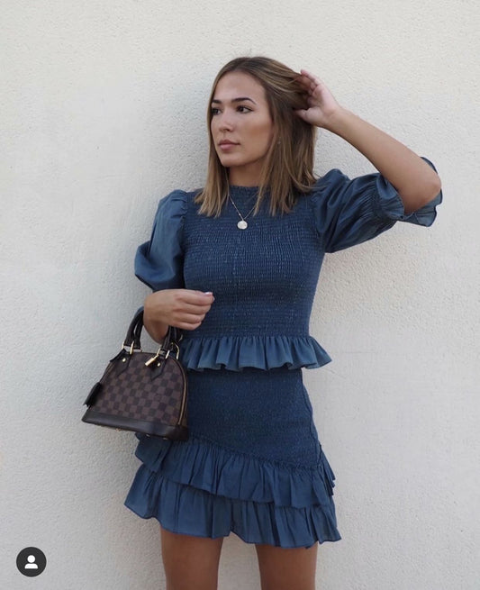 Women Ruched Tops and High Waist Skirt Party Suit