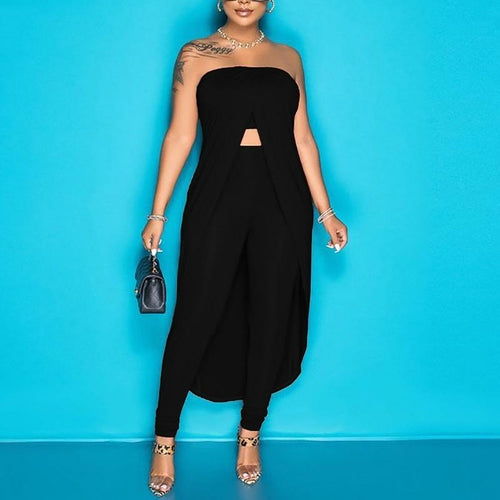 Sexy Irregular Strapless Maxi Tops And High Waist Pants Matching Sets