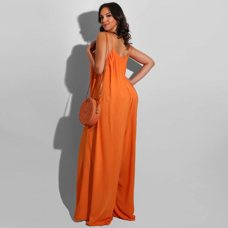Summer Women Wide Leg Jumpsuit Solid Vintage Spaghetti Straps