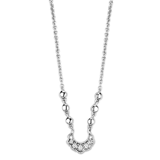 3W448 - Rhodium Brass Necklace with AAA Grade CZ in Clear