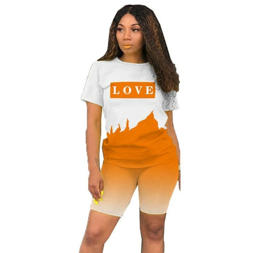 Short Sleeve O-neck T-shirts Matching Skinny Elastic Short Pants 2