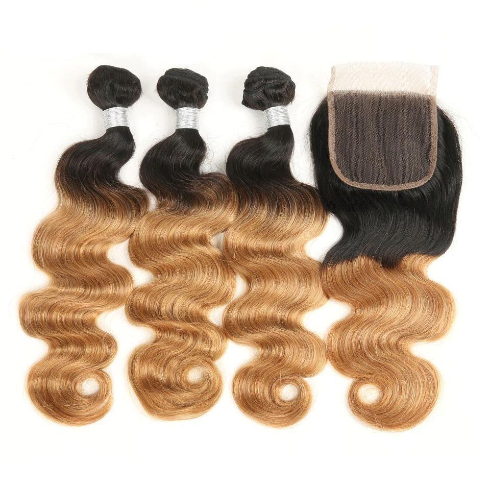 #27 Body Wave 10A Grade 1B/27 Hair BUNDLES with 4x4 CLOSURES & 13x4
