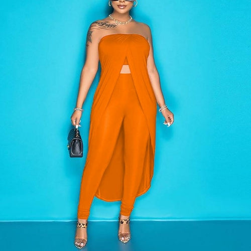 Sexy Irregular Strapless Maxi Tops And High Waist Pants Matching Sets