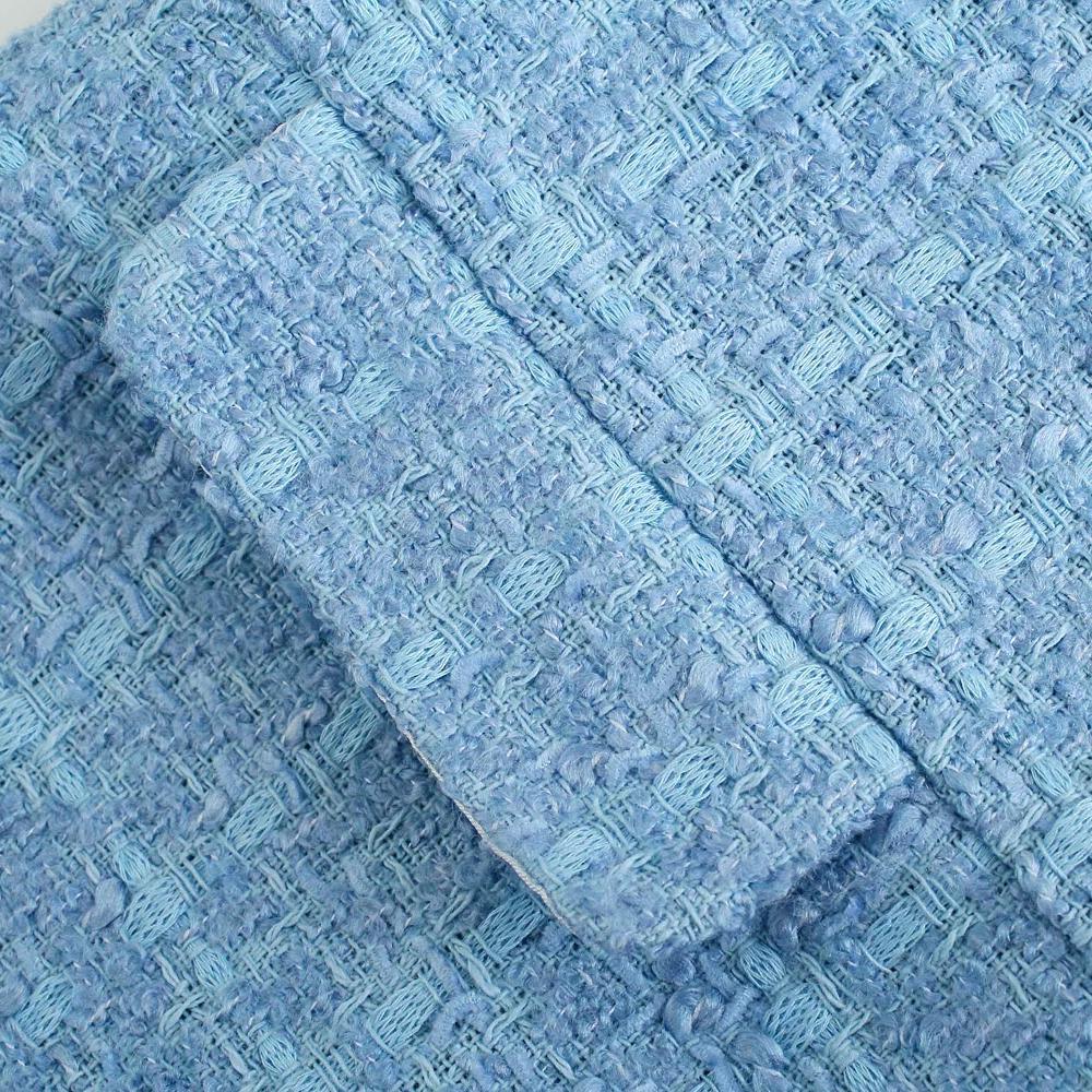 Tweed Knitted Blue Rompers Overalls Spring Autumn Ladies V Neck
