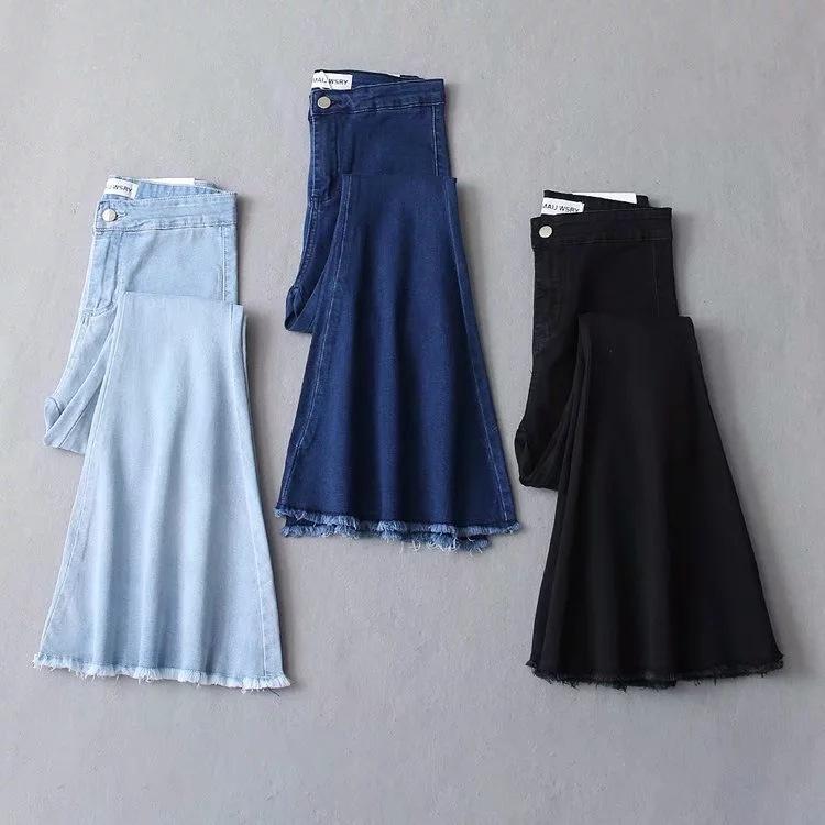 Women Fringe Loose Denim Jeans Flare Sleeve Pants